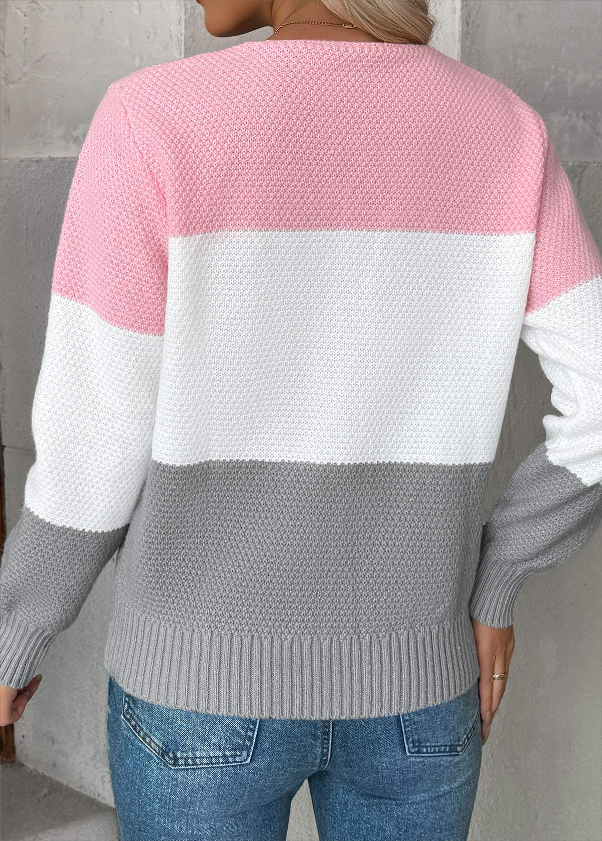 Pink Tummy Coverage Long Sleeve V Neck Sweater | picture 