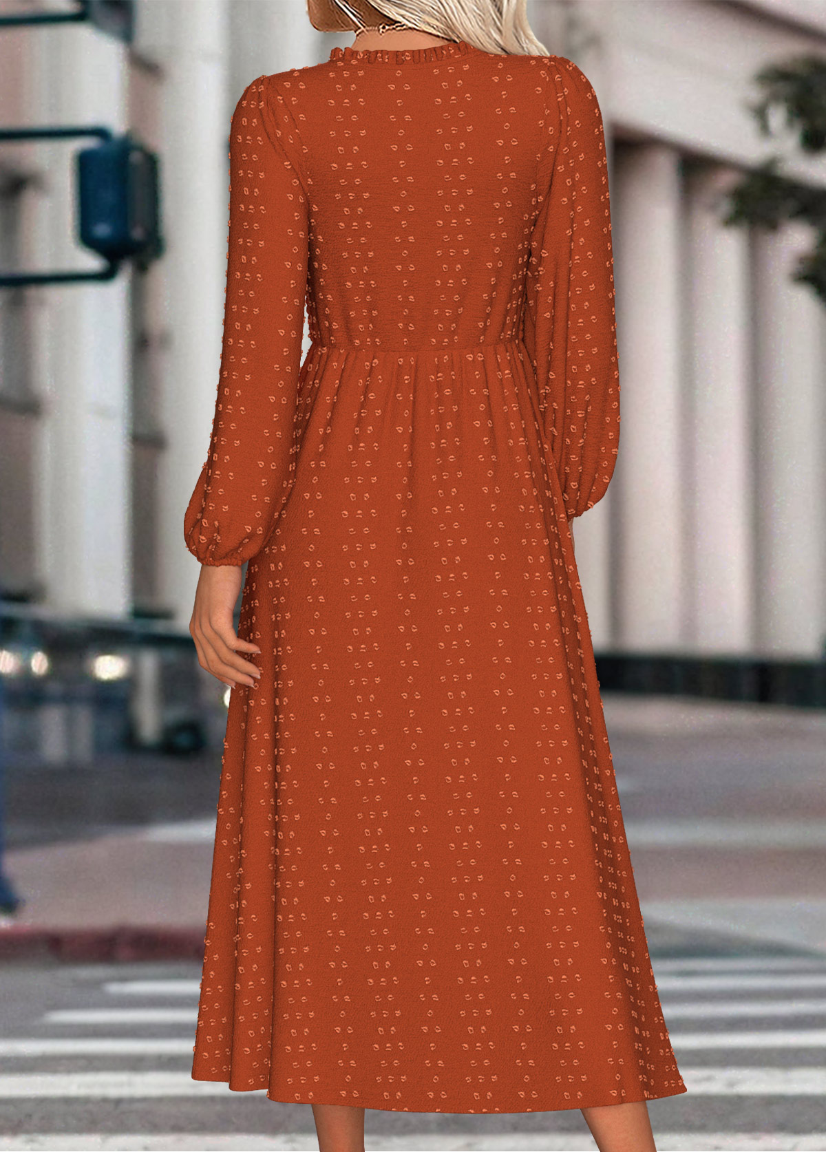 Terracotta Tummy Coverage Long Sleeve Round Neck Dress | picture 