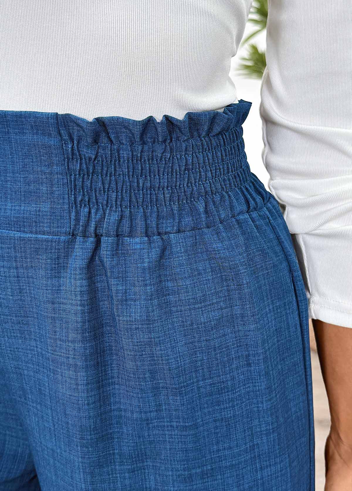 Blue Wide Leg Elastic Waist High Waisted Pants | picture 