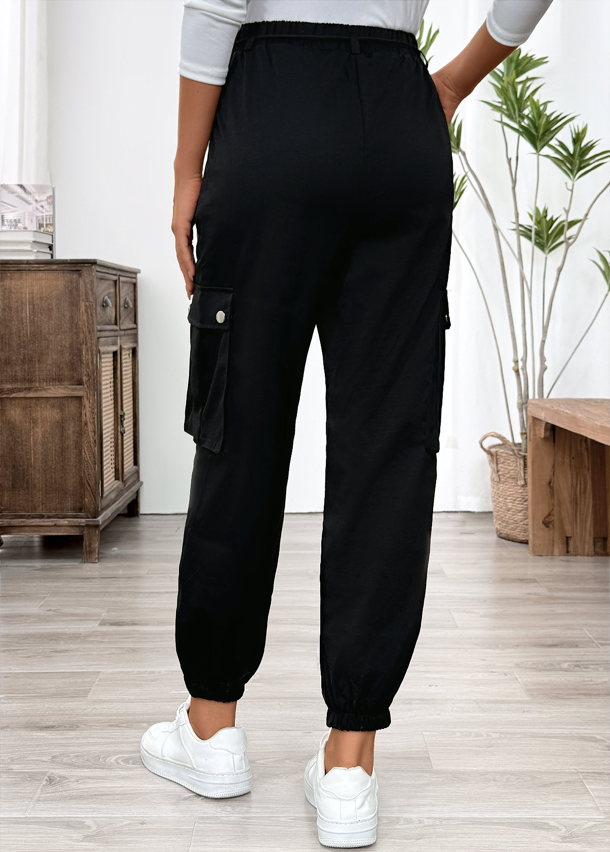 Black Pocket Jogger Elastic Waist High Waisted Pants | picture 