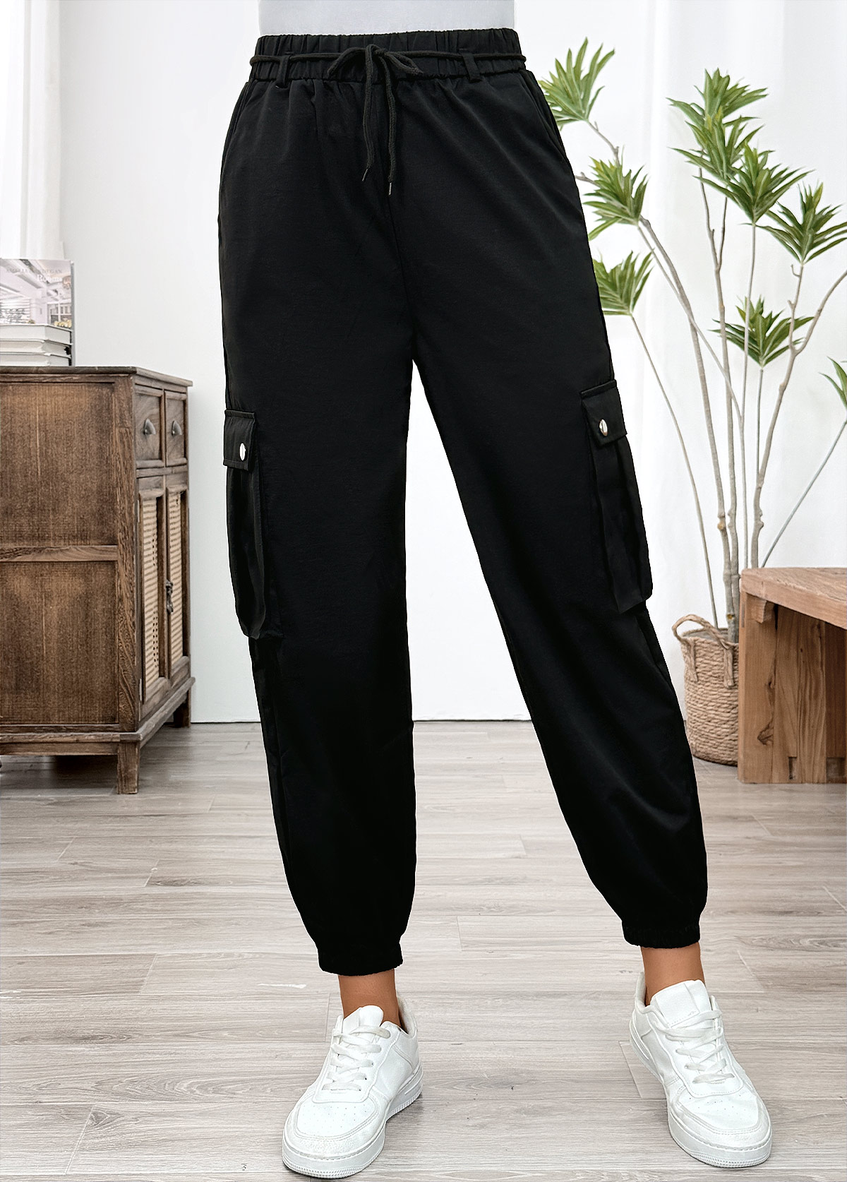 Black Pocket Jogger Elastic Waist High Waisted Pants | picture 
