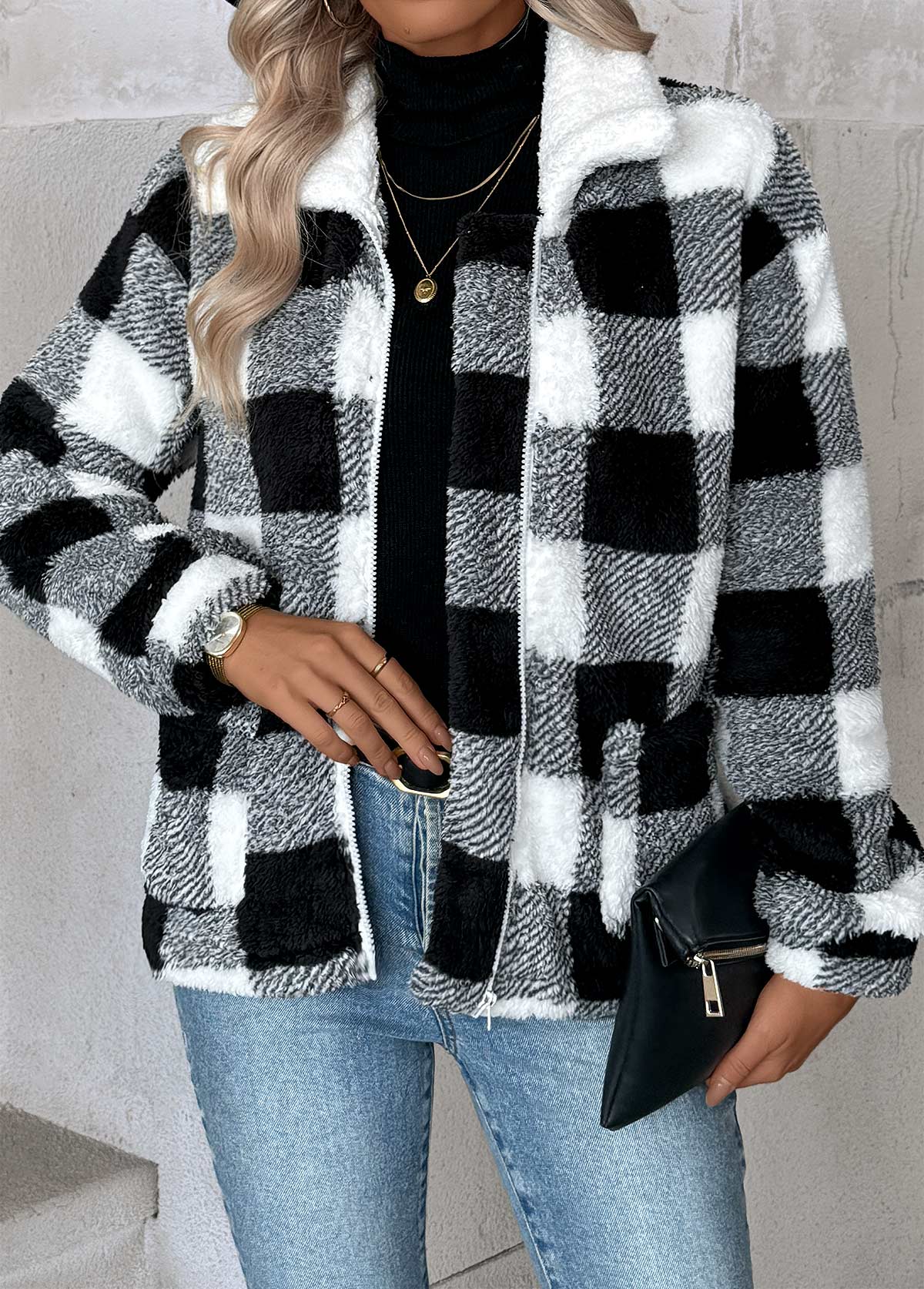 Black Tummy Coverage Plaid Long Sleeve Coat | picture 