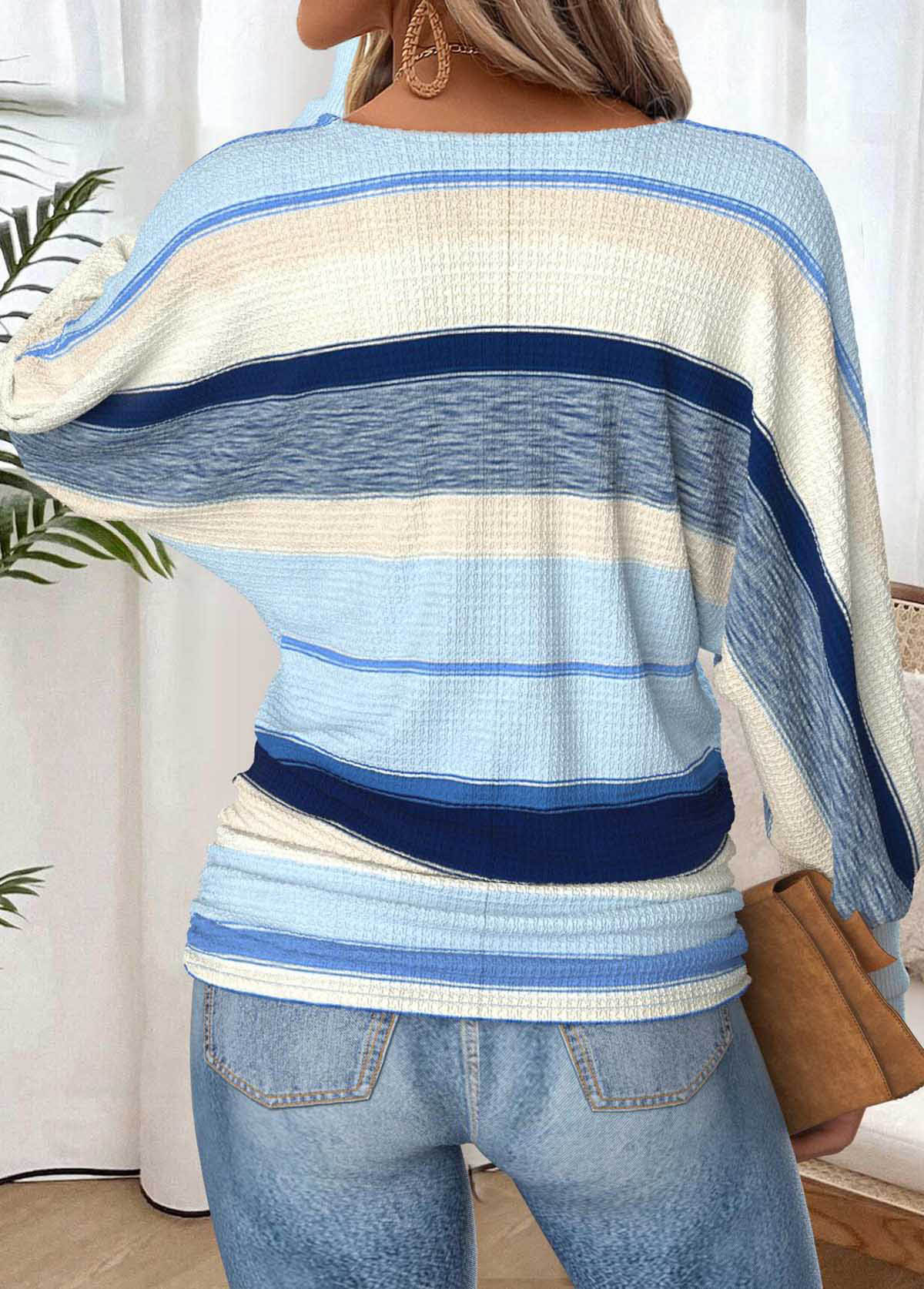 Light Blue Tummy Coverage Striped Long Sleeve T Shirt | picture 
