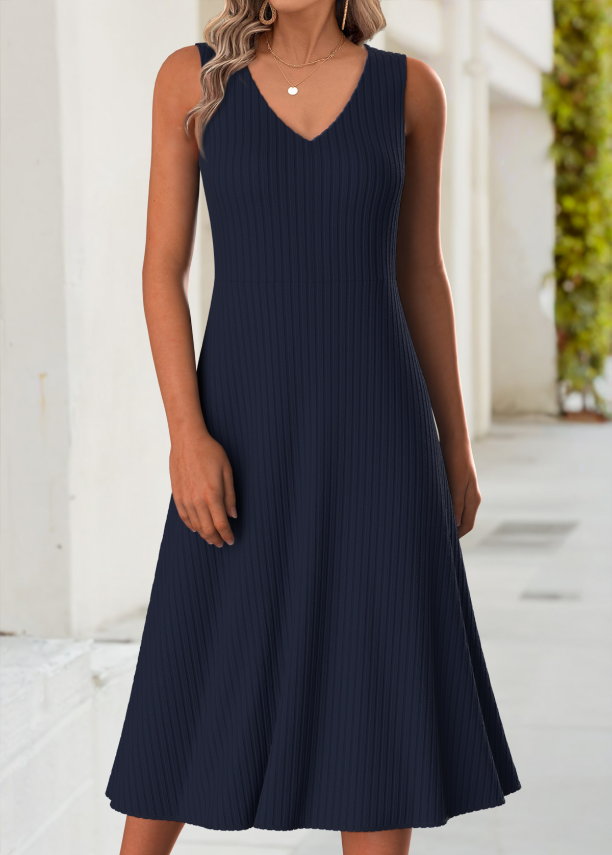 Dark Blue Tummy Coverage Floral Print Dress and Cardigan | picture 