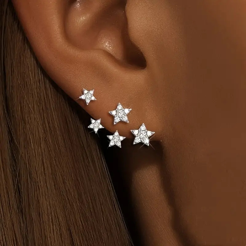 Silver Color Star Alloy Detail Earrings | picture 