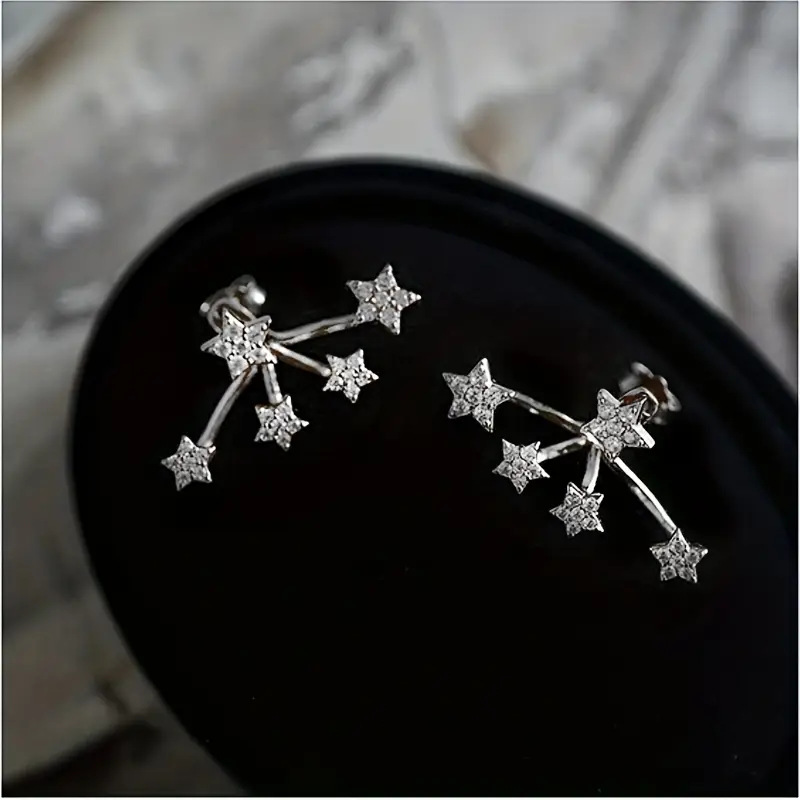 Silver Color Star Alloy Detail Earrings | picture 
