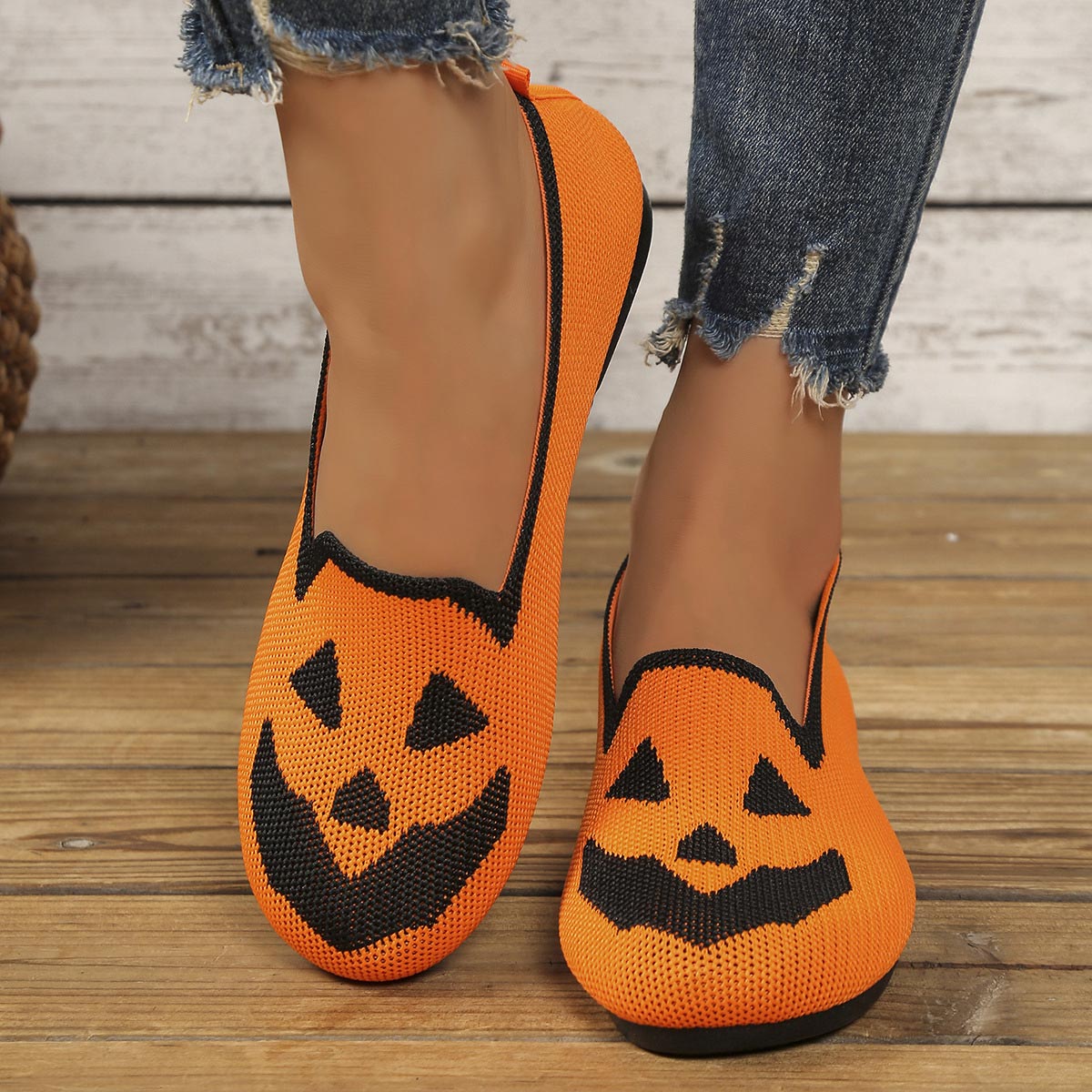 Halloween Orange Color Closed Toe Falt | picture 
