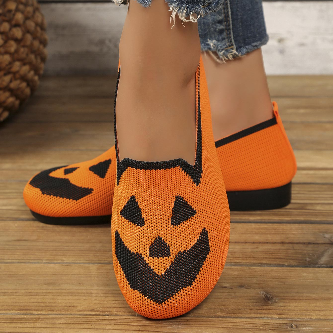 Halloween Orange Color Closed Toe Falt | picture 