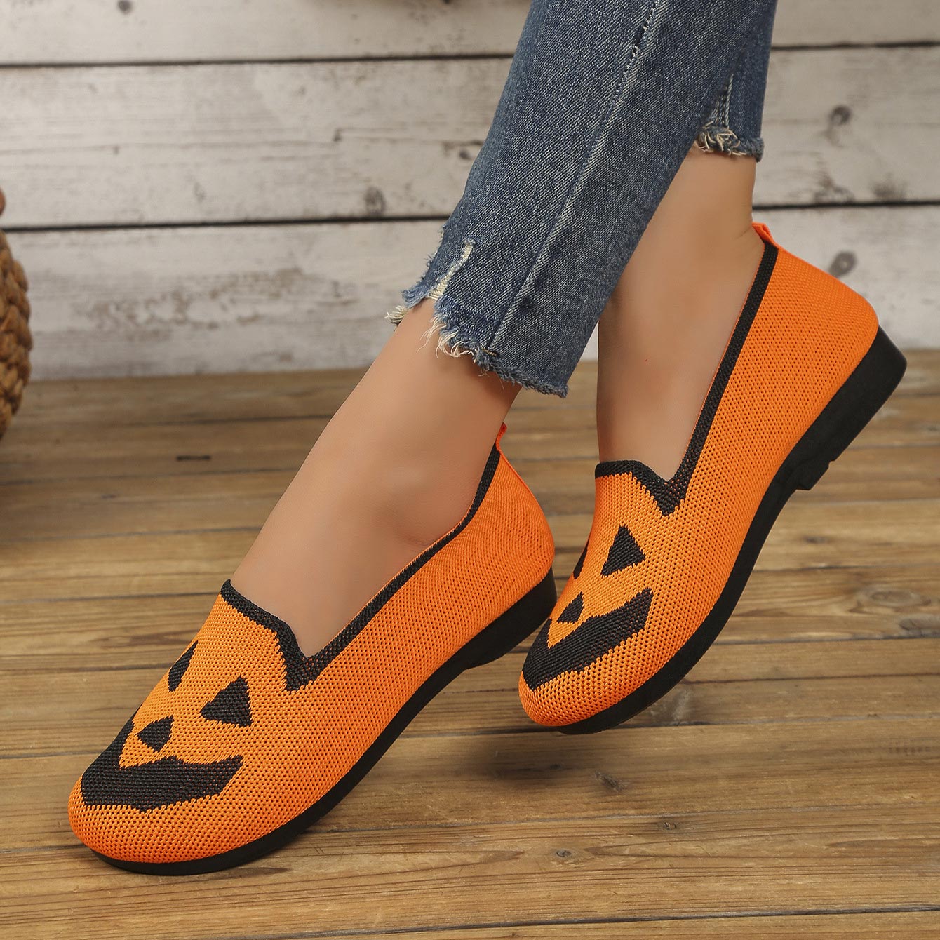 Halloween Orange Color Closed Toe Falt | picture 