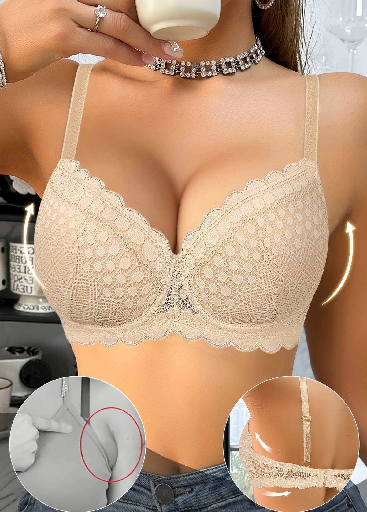 Skin Color V Neck Detail Bra | picture 