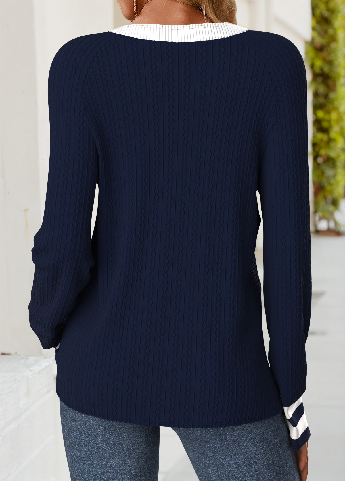 Navy Tummy Coverage Striped Long Sleeve T Shirt | picture 