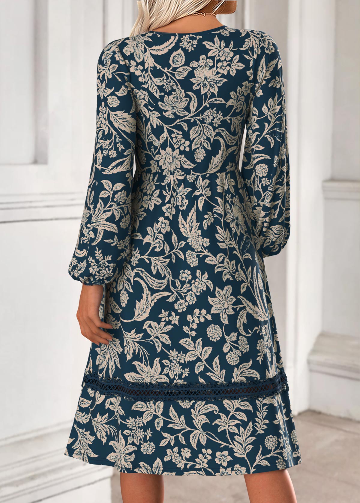 Blue Tummy Coverage Tribal Print Long Sleeve Dress | picture 