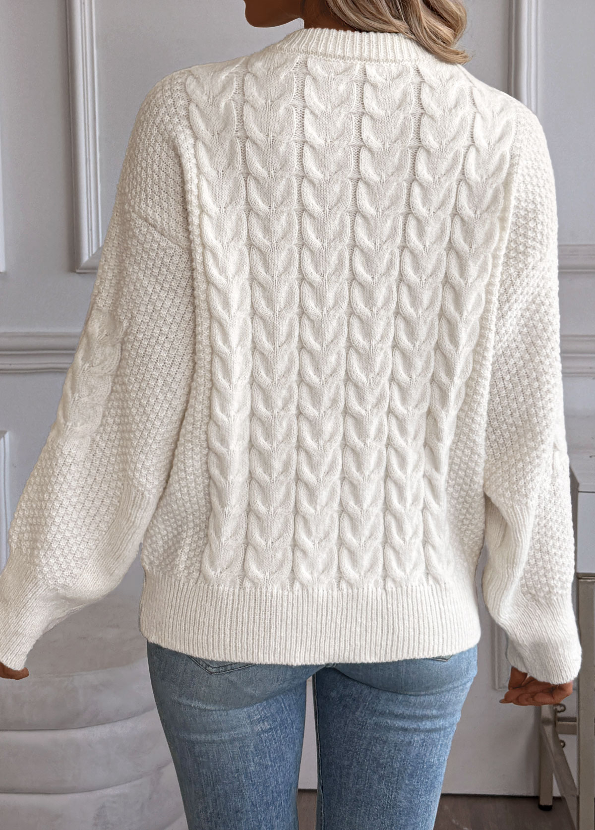 Beige Long Sleeve Round Neck Sweater | picture 