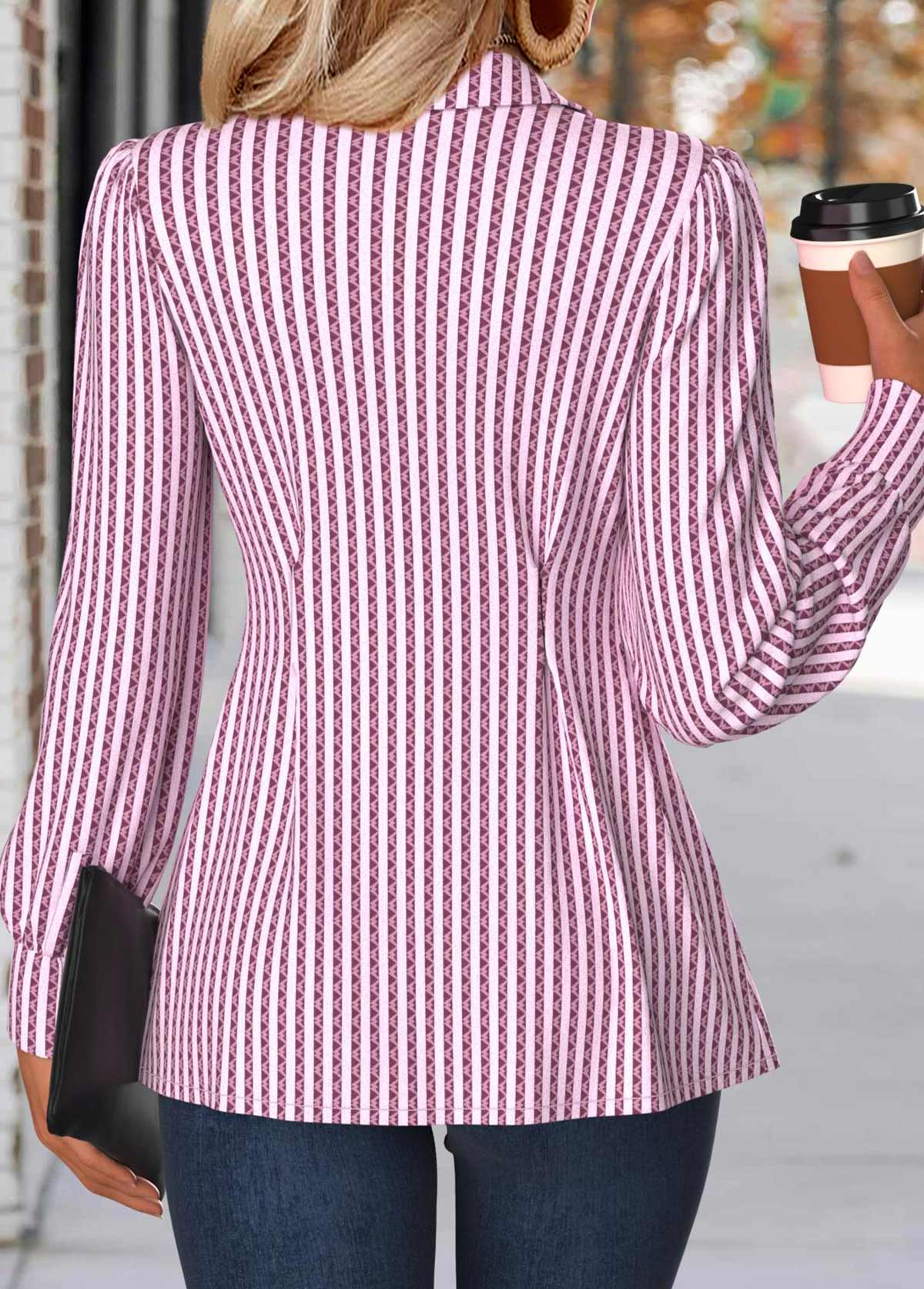 Light Pink Tummy Coverage Striped Long Sleeve Shirt | picture 