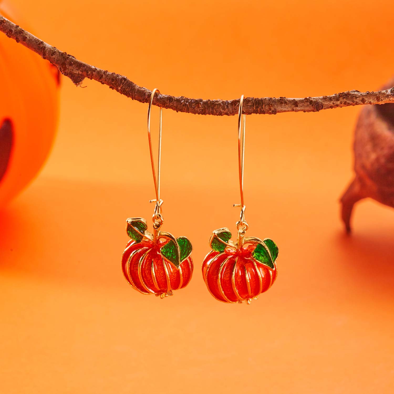 Halloween Orange Pumpkin Plants Alloy Earrings | picture 