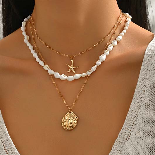 Golden Starfish Scallop Design Alloy Necklace | picture 