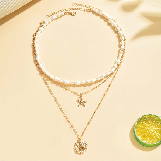 Golden Starfish Scallop Design Alloy Necklace | picture 