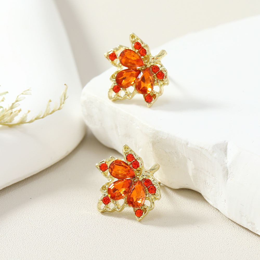 Orange Leaf Alloy Rhinestone Detail Earrings | picture 