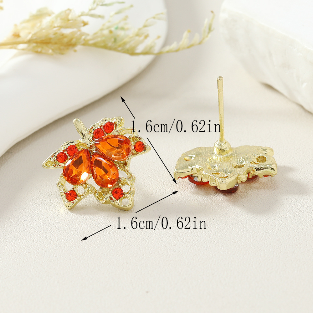 Orange Leaf Alloy Rhinestone Detail Earrings | picture 