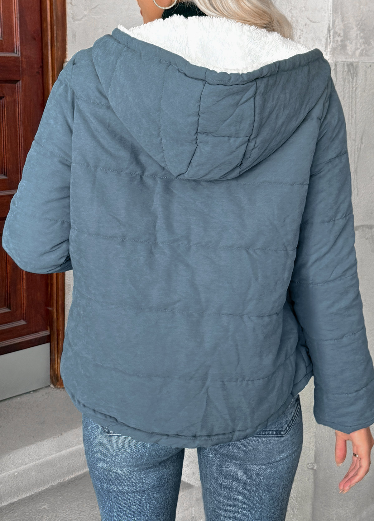 Denim Blue Tummy Coverage Long Sleeve Hooded Coat | picture 
