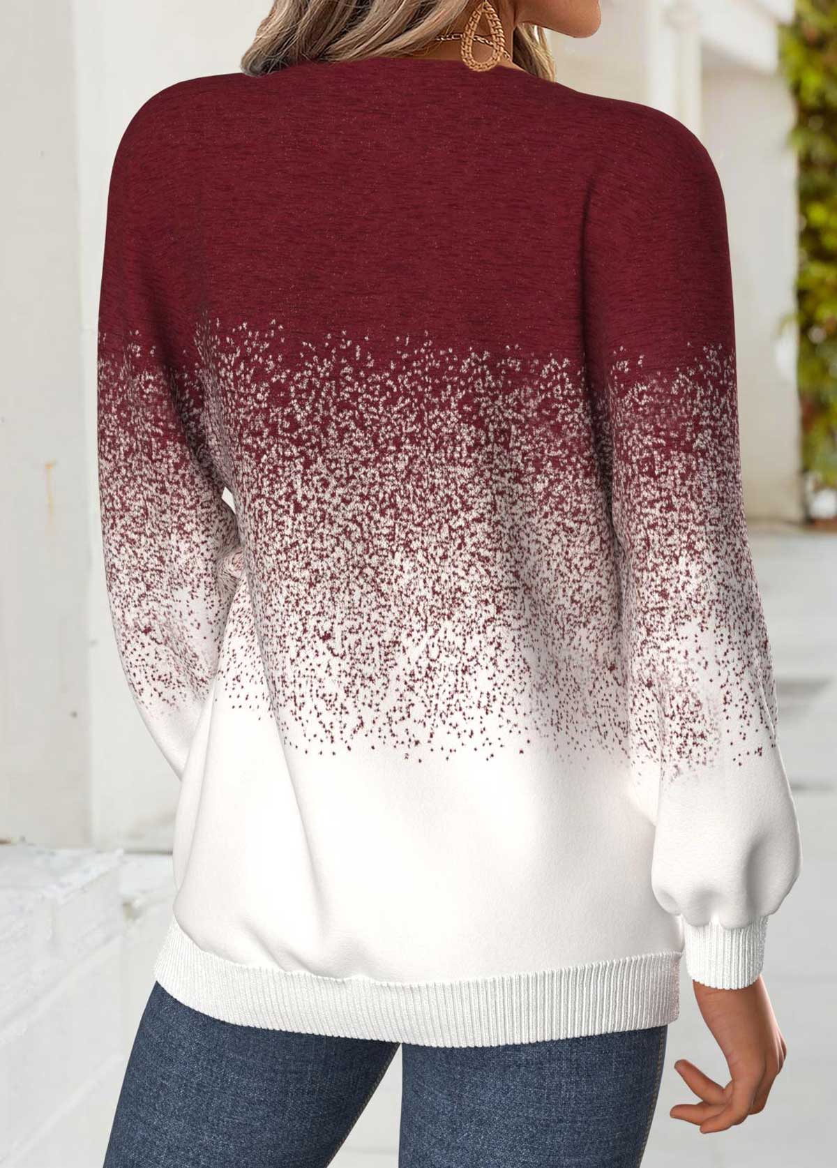 Wine Red Tummy Coverage Ombre Long Sleeve Sweatshirt | picture 