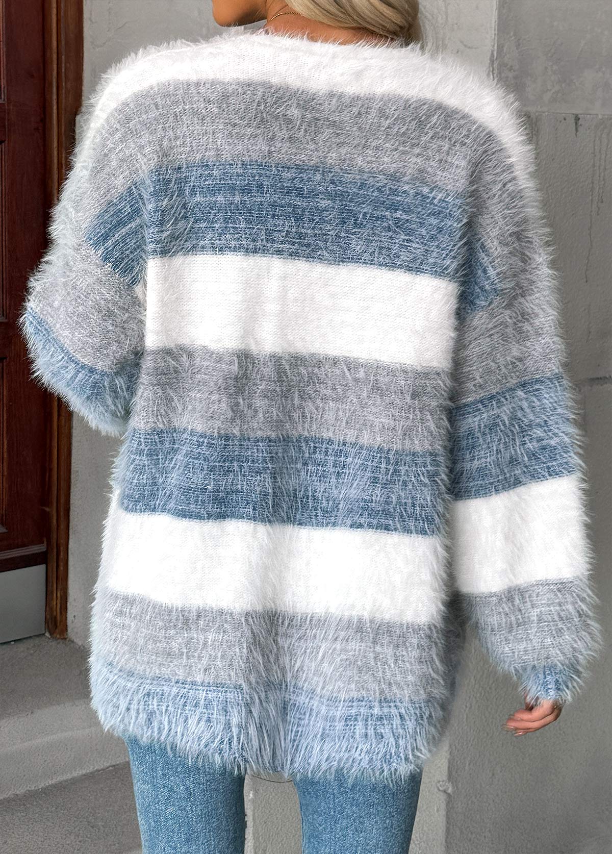 Dusty Blue Tummy Coverage Long Sleeve V Neck Cardigan | picture 