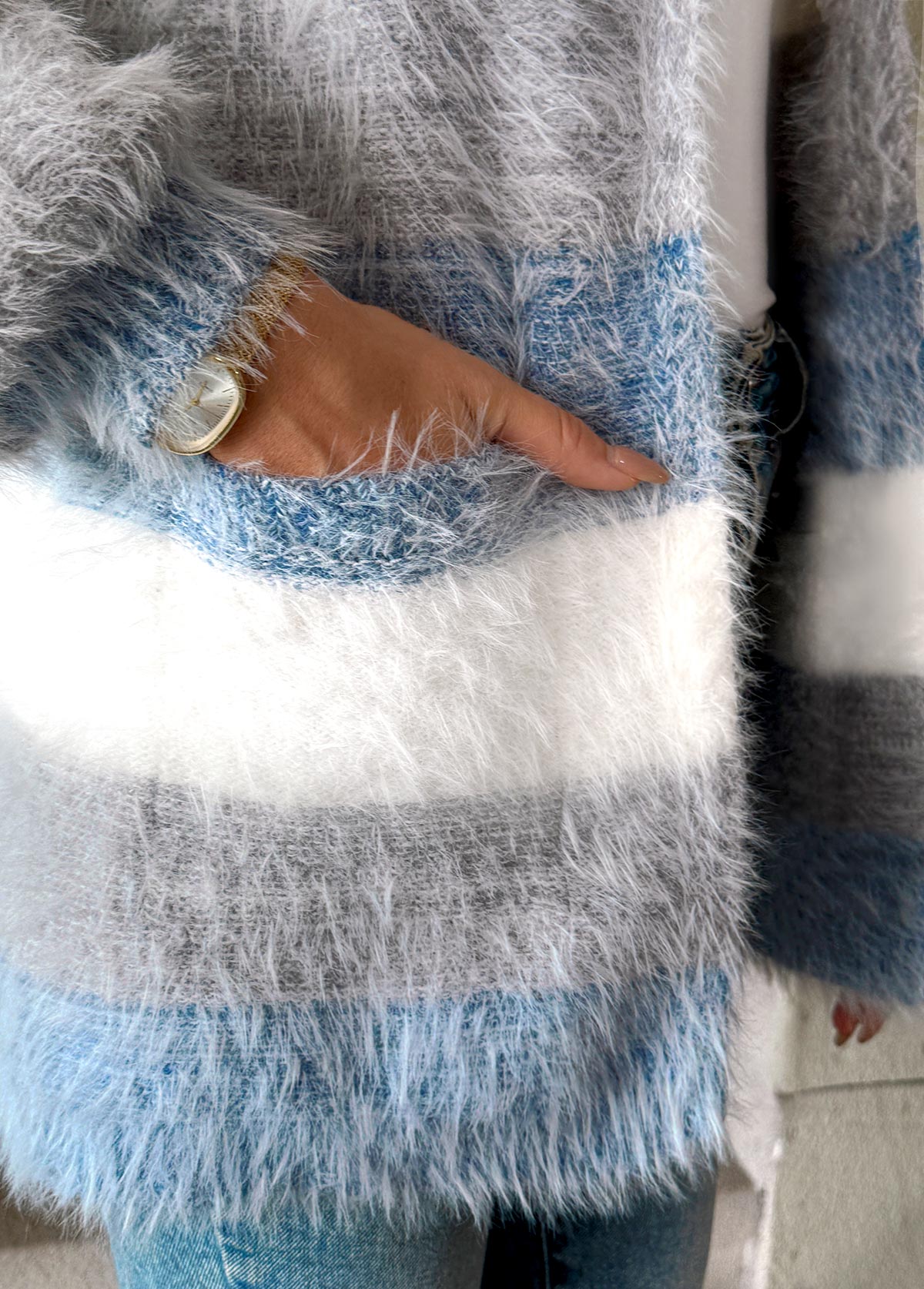 Dusty Blue Tummy Coverage Long Sleeve V Neck Cardigan | picture 