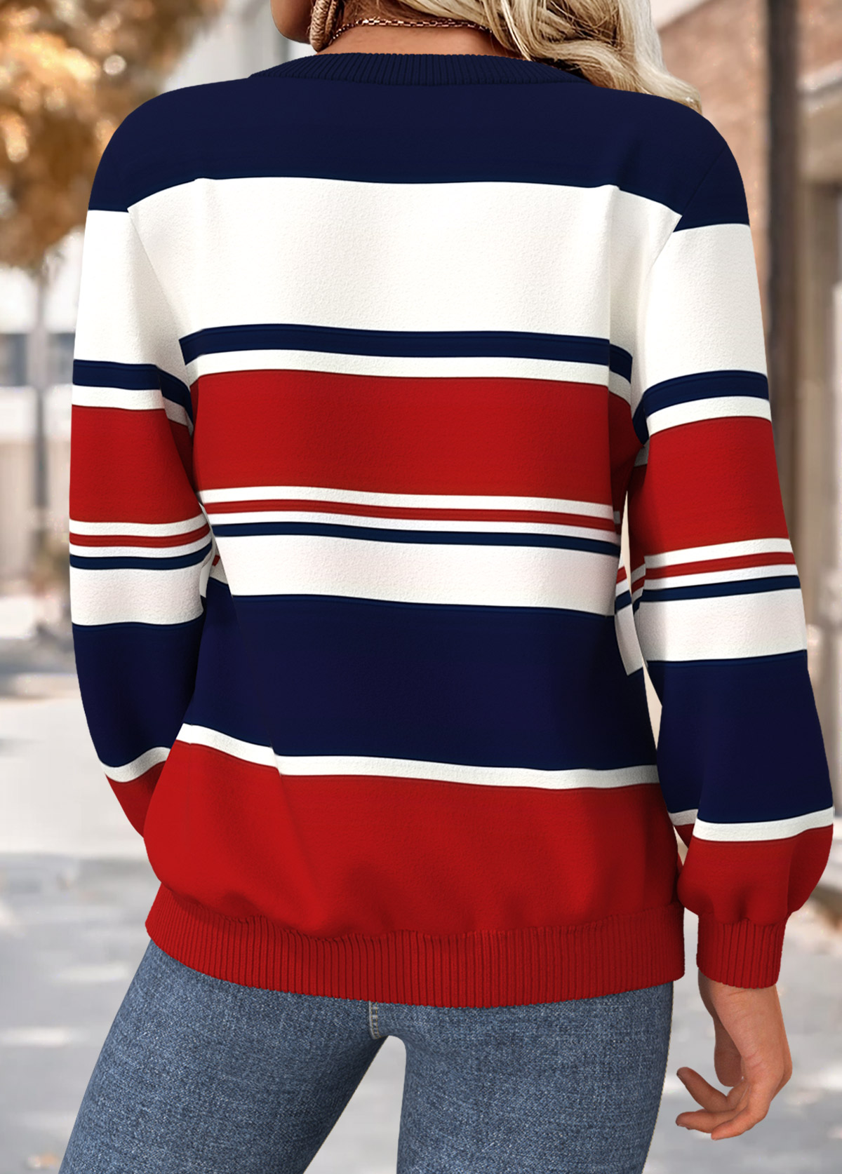 Multi Color Tummy Coverage Geometric Print Long Sleeve Sweatshirt | picture 