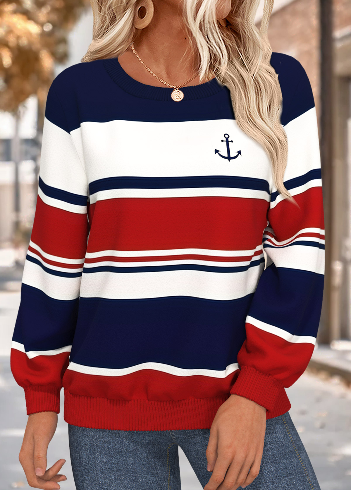 Multi Color Tummy Coverage Geometric Print Long Sleeve Sweatshirt | picture 