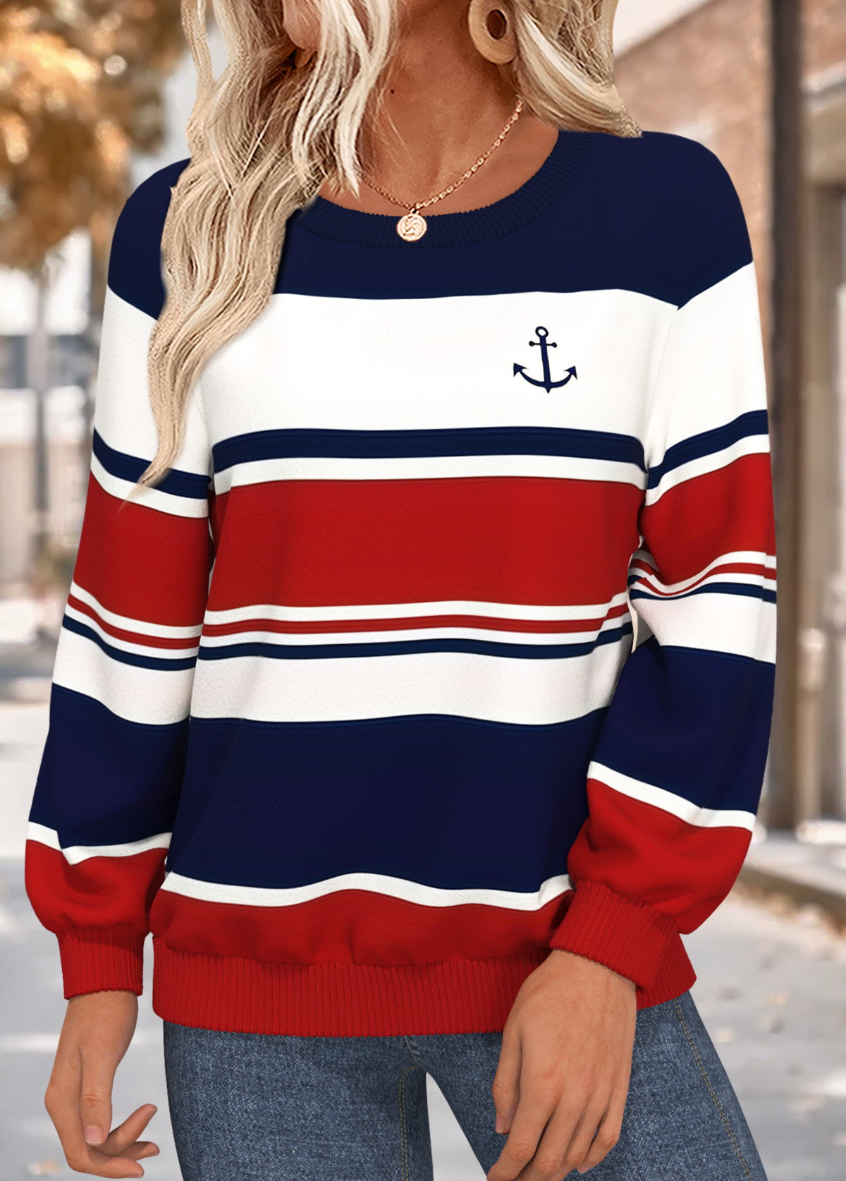 Multi Color Tummy Coverage Geometric Print Long Sleeve Sweatshirt | picture 