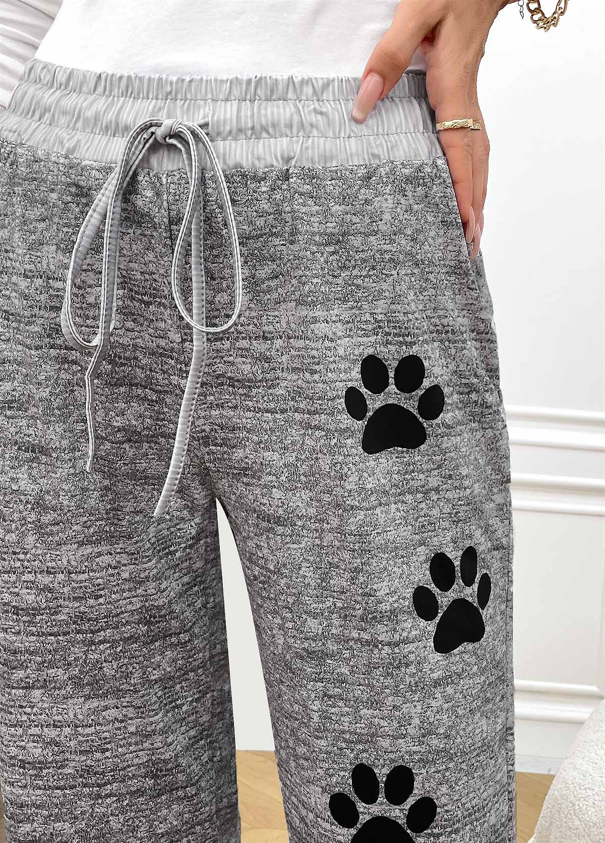 Grey Animal Print Straight Leg Elastic Waist Pants | picture 
