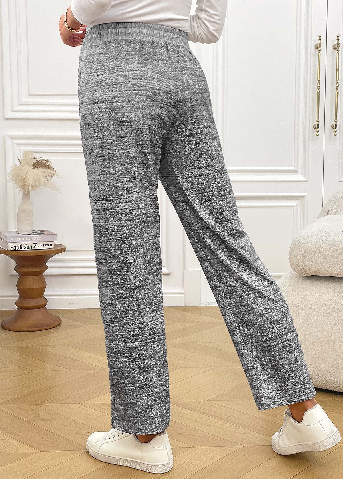 Grey Animal Print Straight Leg Elastic Waist Pants | picture 
