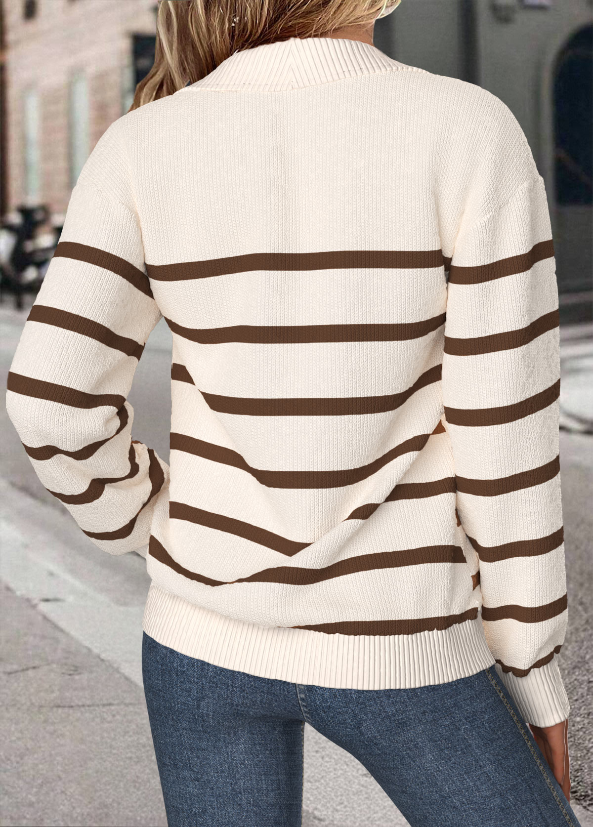 Beige Tummy Coverage Striped Long Sleeve Sweatshirt | picture 