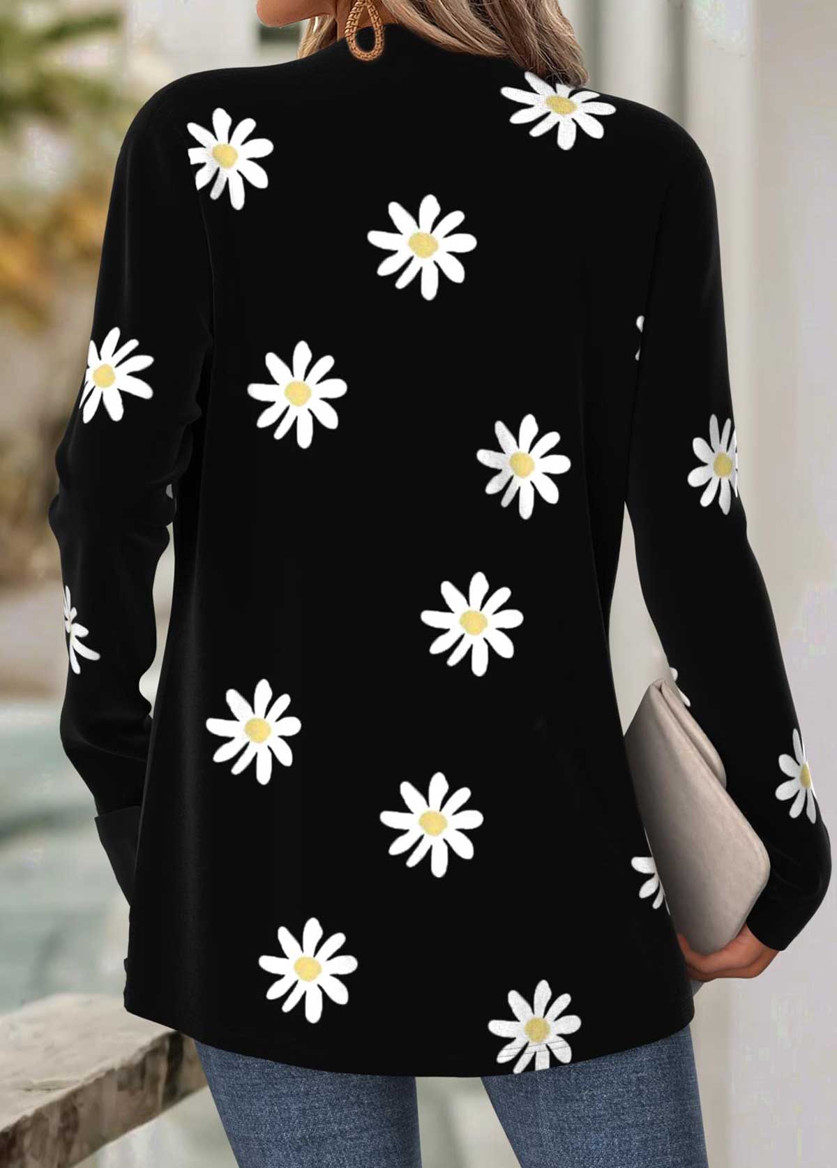 Black Tummy Coverage Floral Print Long Sleeve Coat | picture 