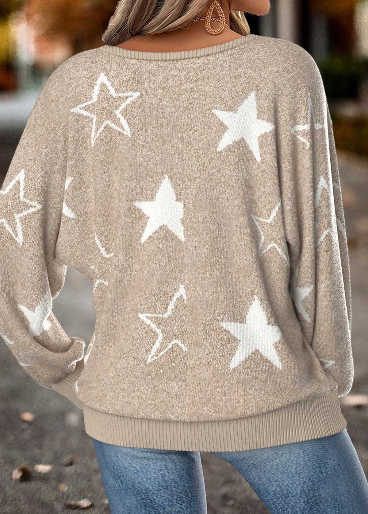 Light Camel Tummy Coverage Star Print T Shirt | picture 