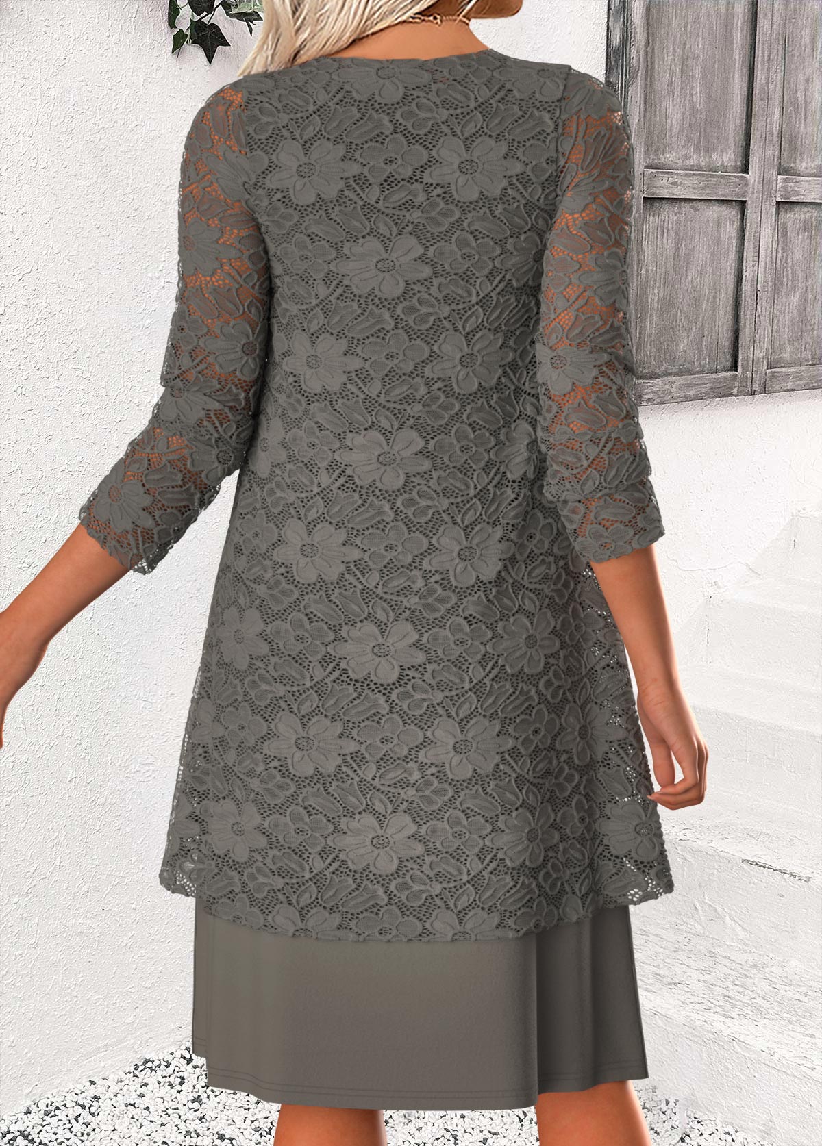 Grey Tummy Coverage Long Sleeve Dress and Cardigan | picture 