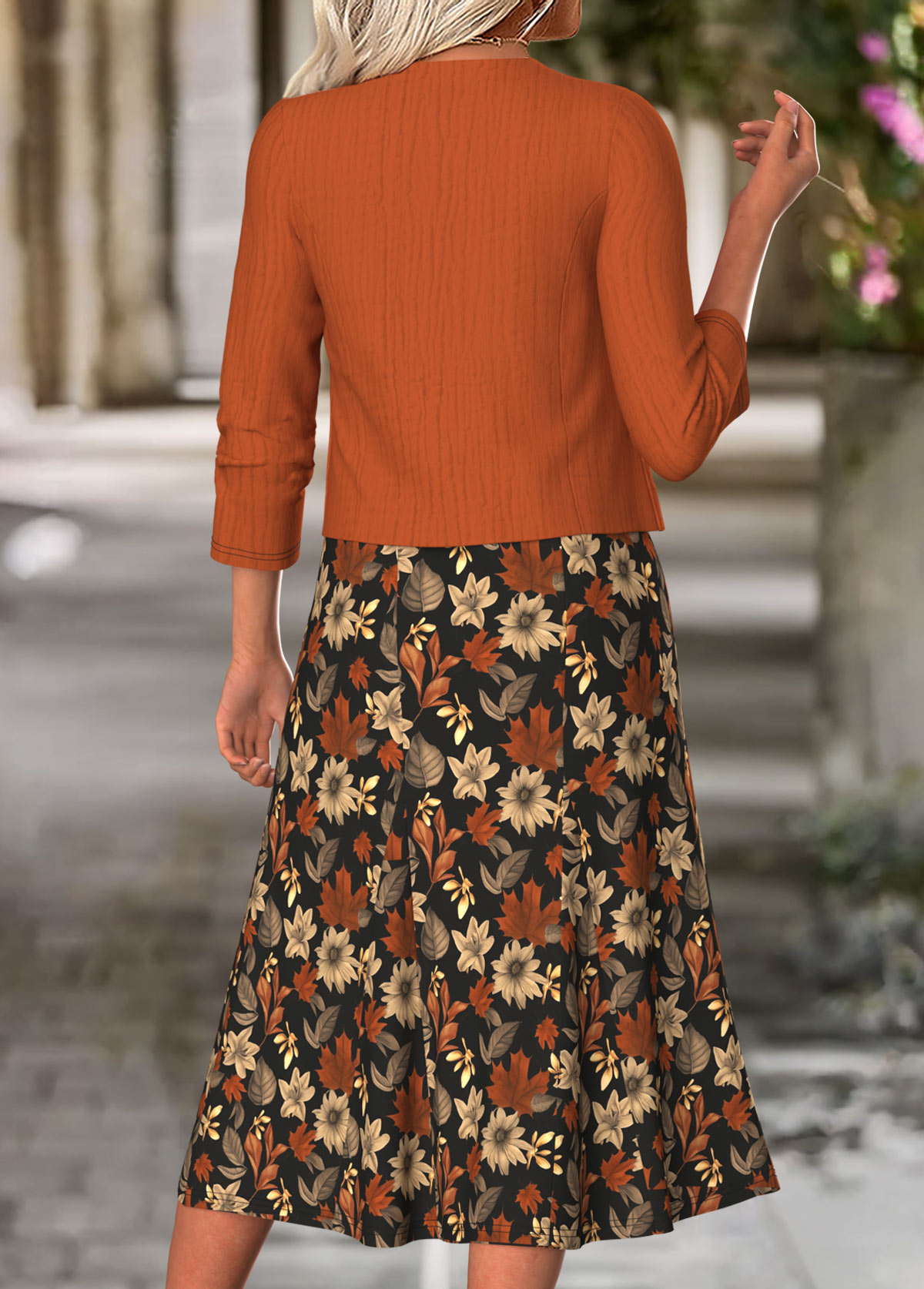 Terracotta Tummy Coverage Floral Print Dress and Cardigan | picture 