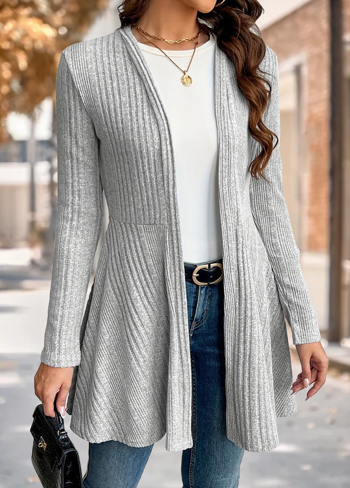 Grey Long Sleeve Tunic Light Cardigan | picture 
