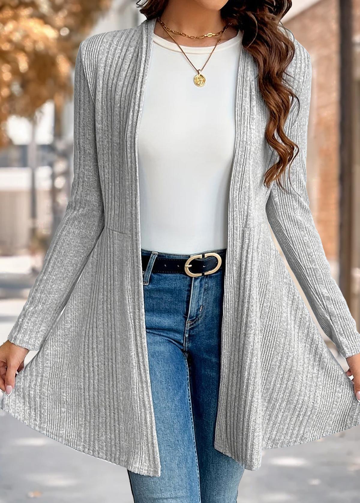 Grey Long Sleeve Tunic Light Cardigan | picture 