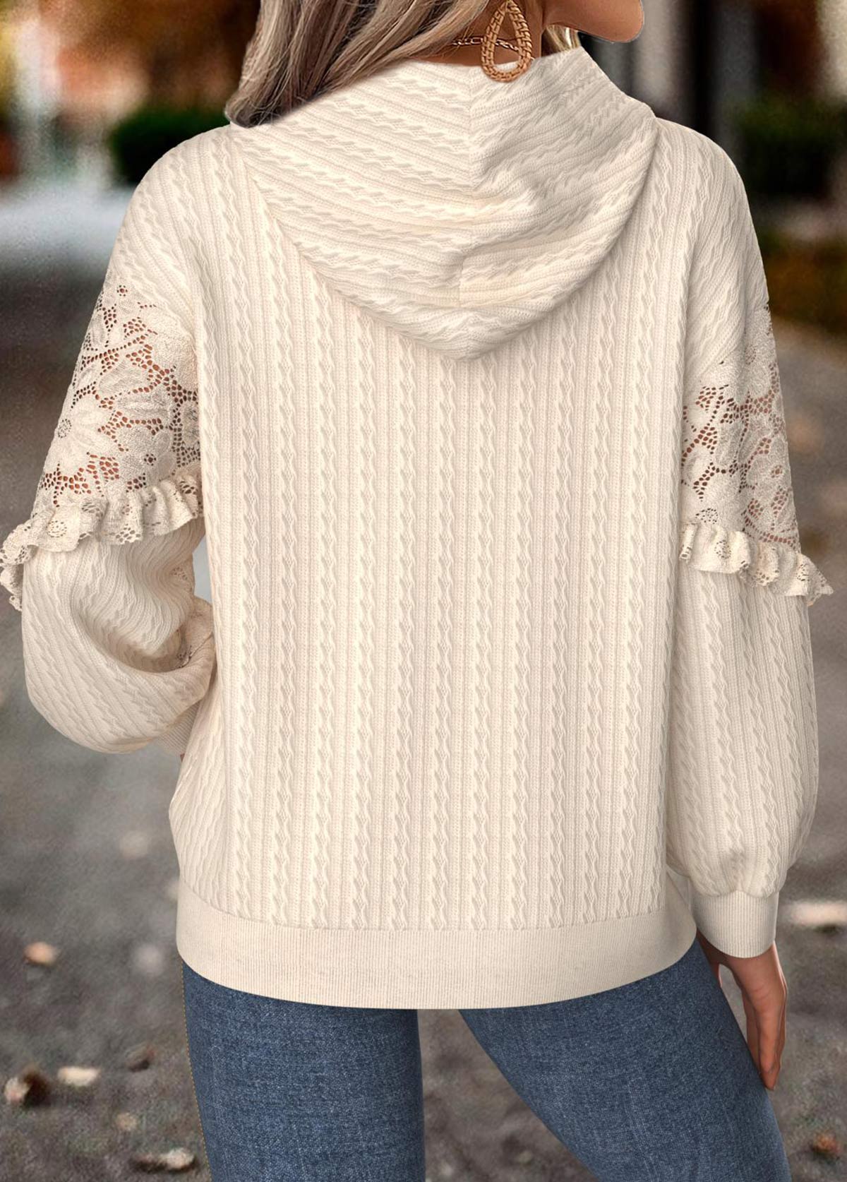 Beige Tummy Coverage Long Sleeve Hoodie | picture 