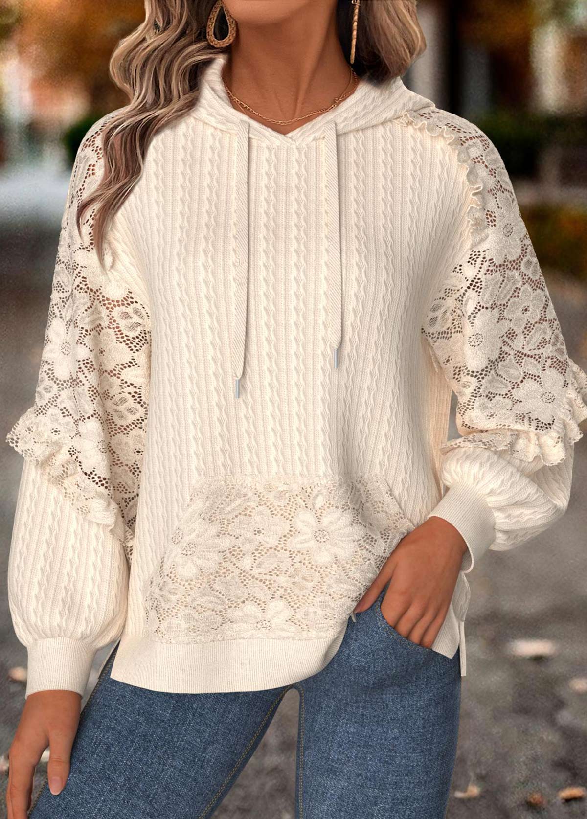 Beige Tummy Coverage Long Sleeve Hoodie | picture 