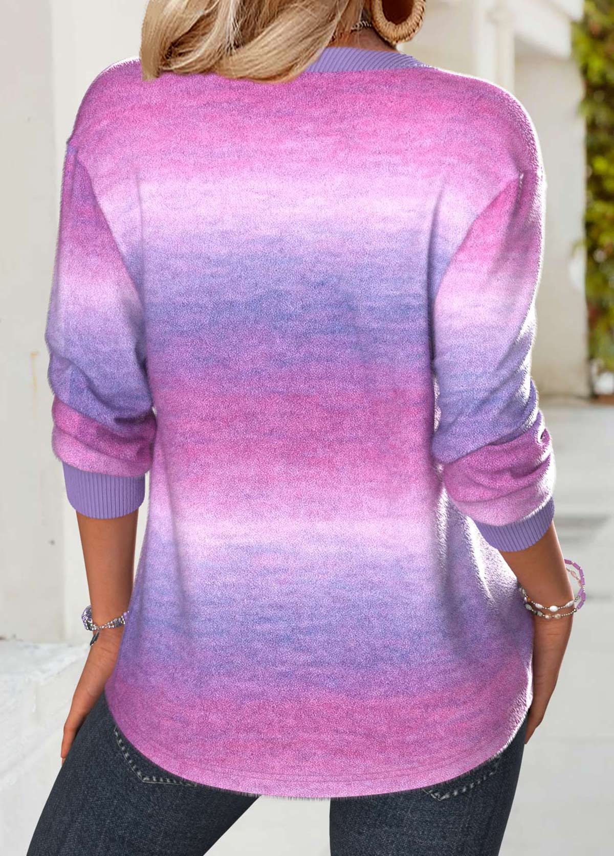 Multi Color Tummy Coverage Ombre Long Sleeve Sweatshirt | picture 