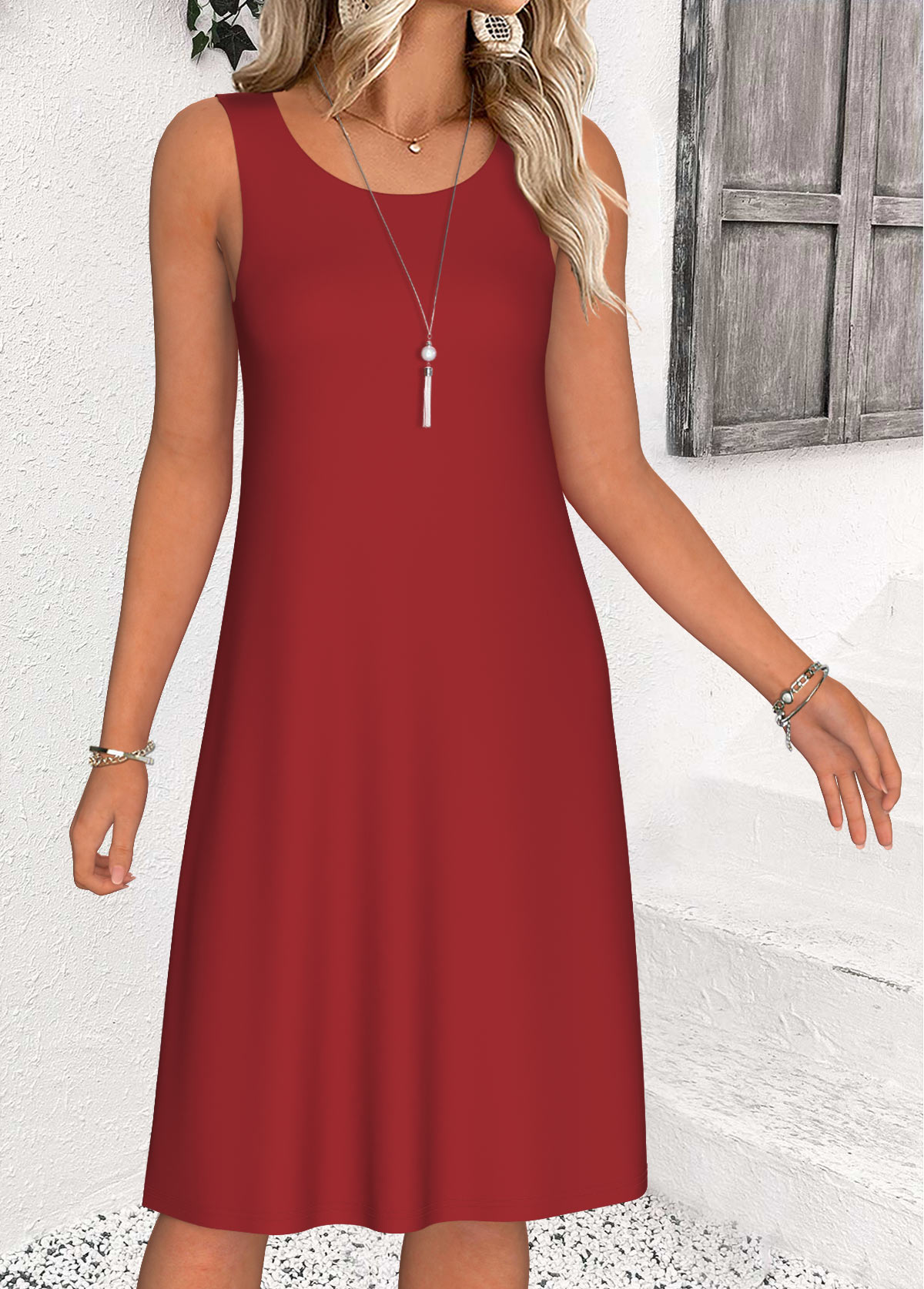 Red Tummy Coverage Leaf Print Dress and Cardigan | picture 