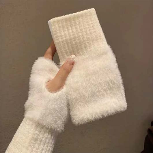 White Acrylic Wrist Warming Fingerless Gloves | picture 
