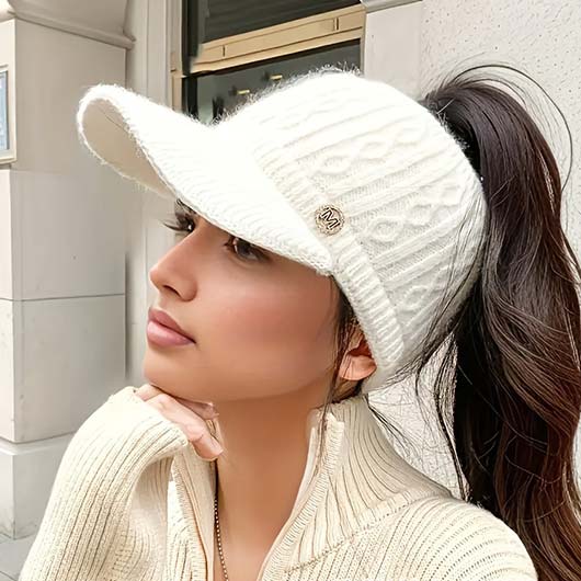 White Hat Knitted Design Baseball Cap | picture 