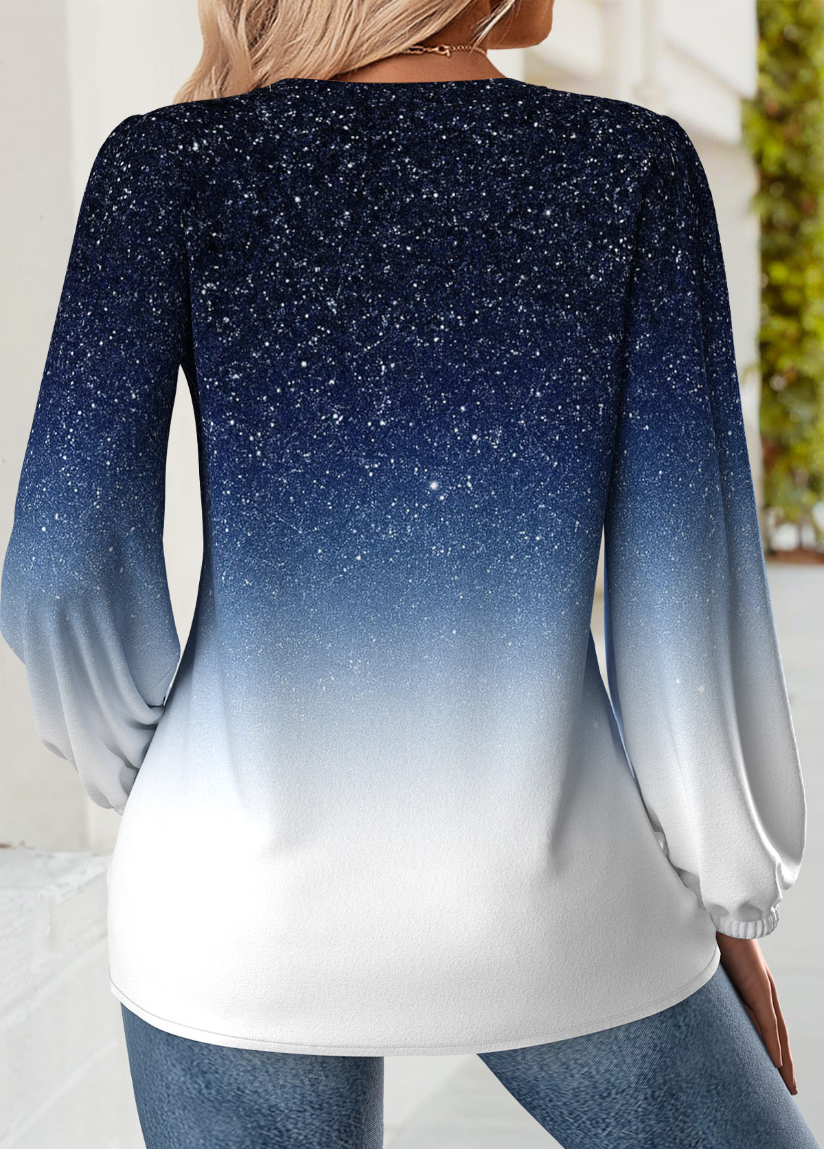 Dark Blue Tummy Coverage Ombre Long Sleeve T Shirt | picture 