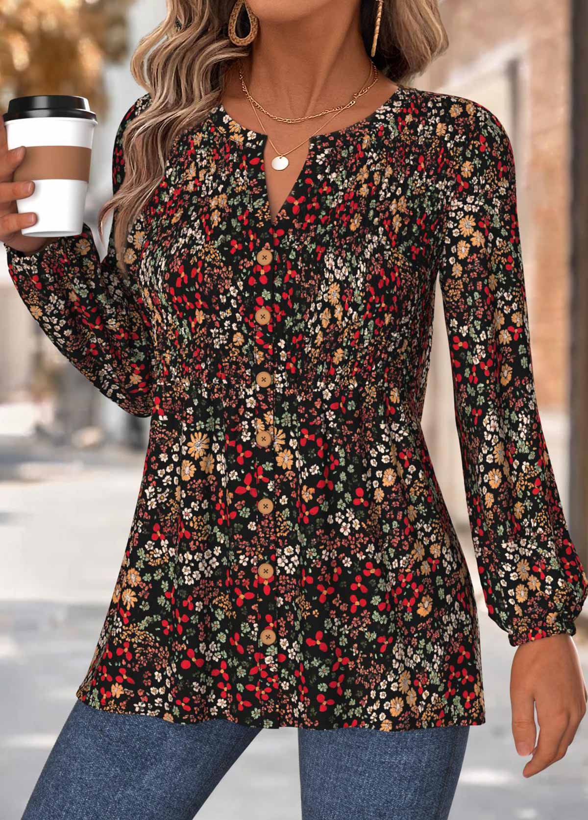 Multi Color Peplum Floral Print Long Sleeve Blouse | picture 