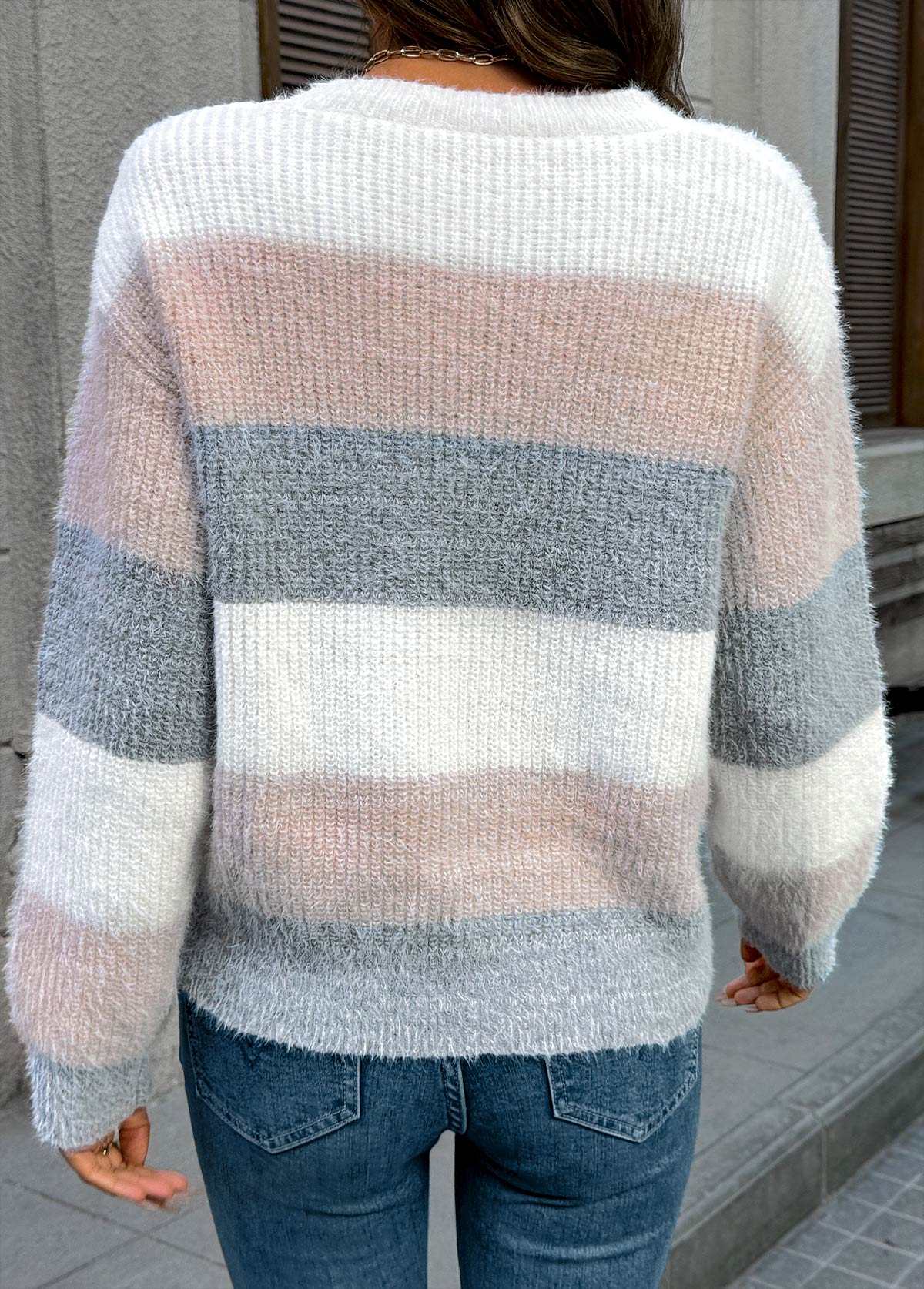Light Pink Tummy Coverage Striped Long Sleeve Sweater | picture 