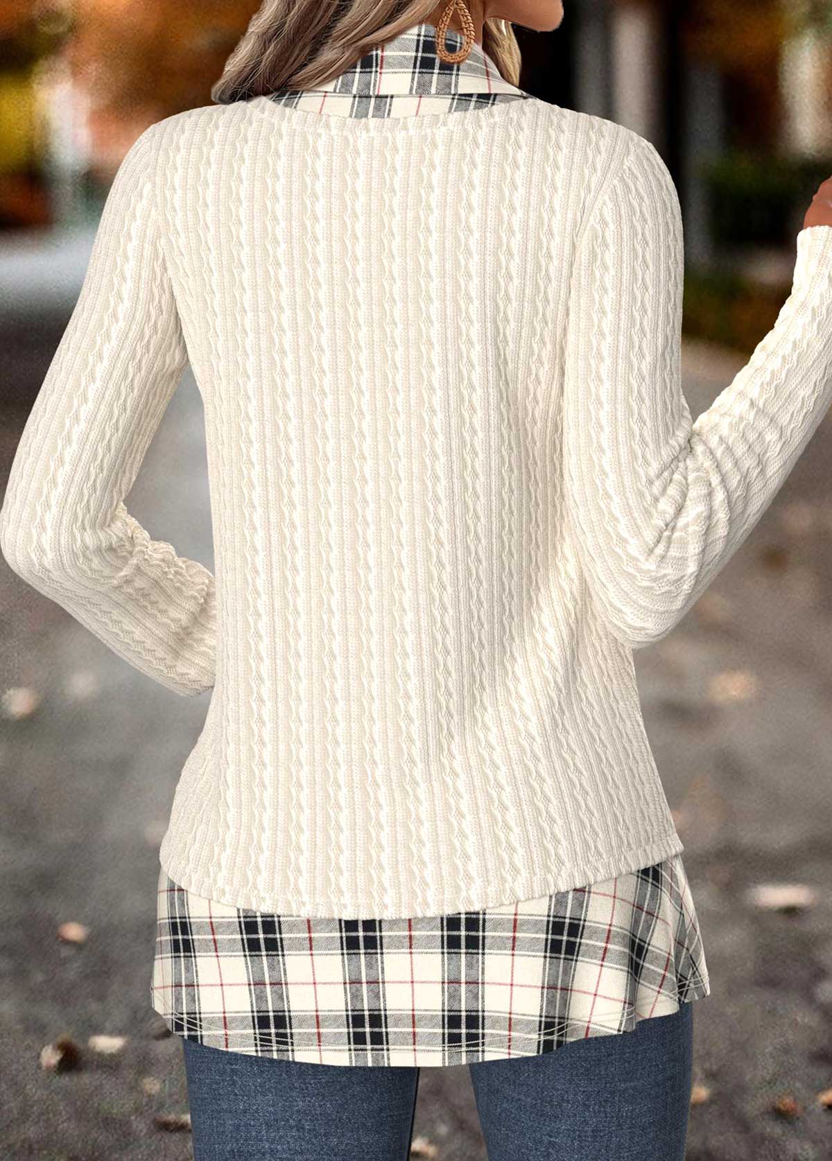 Beige Tummy Coverage Plaid Fake Two Piece Twinset | picture 