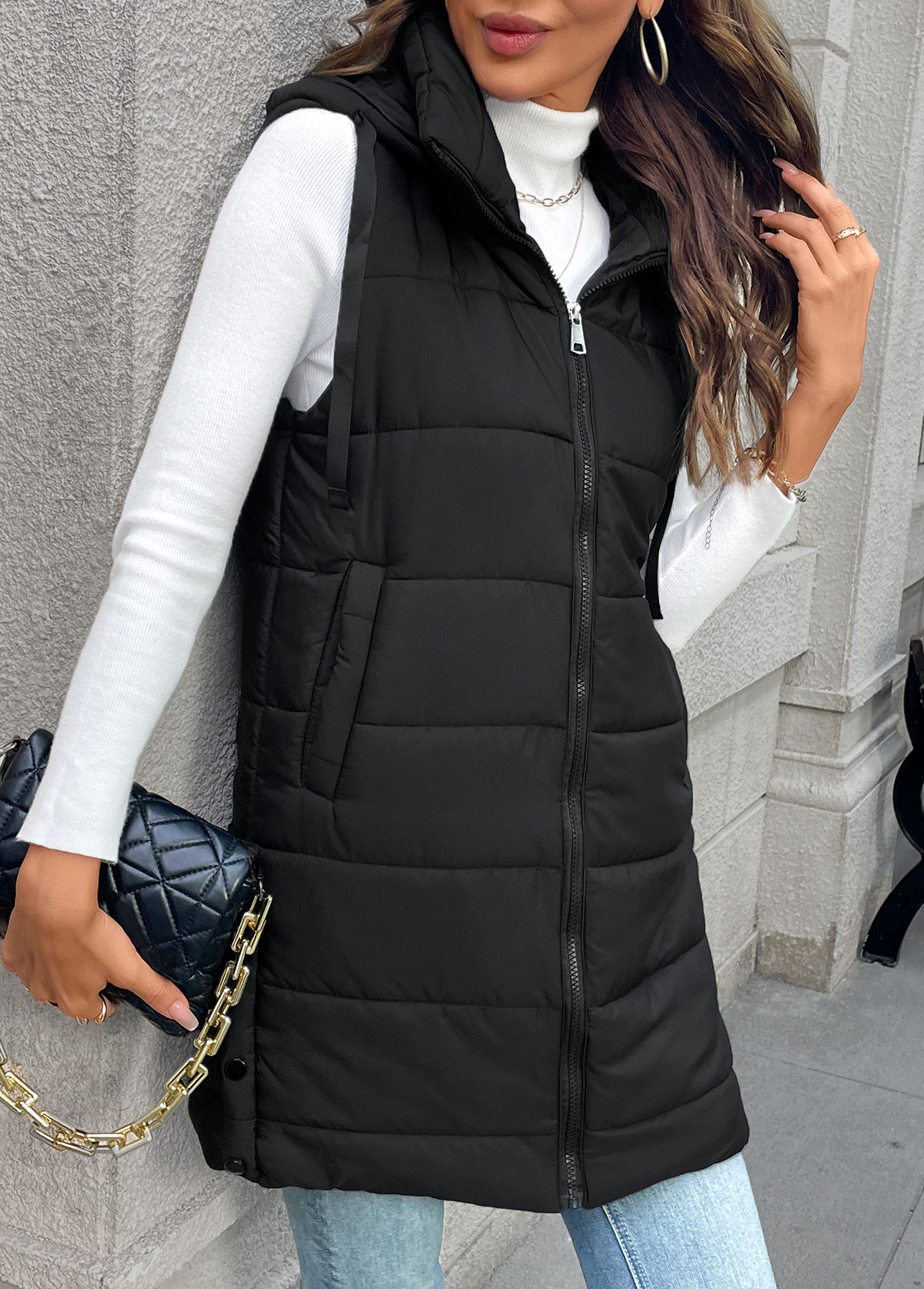 Black Tummy Coverage Sleeveless Tunic Waistcoat | picture 